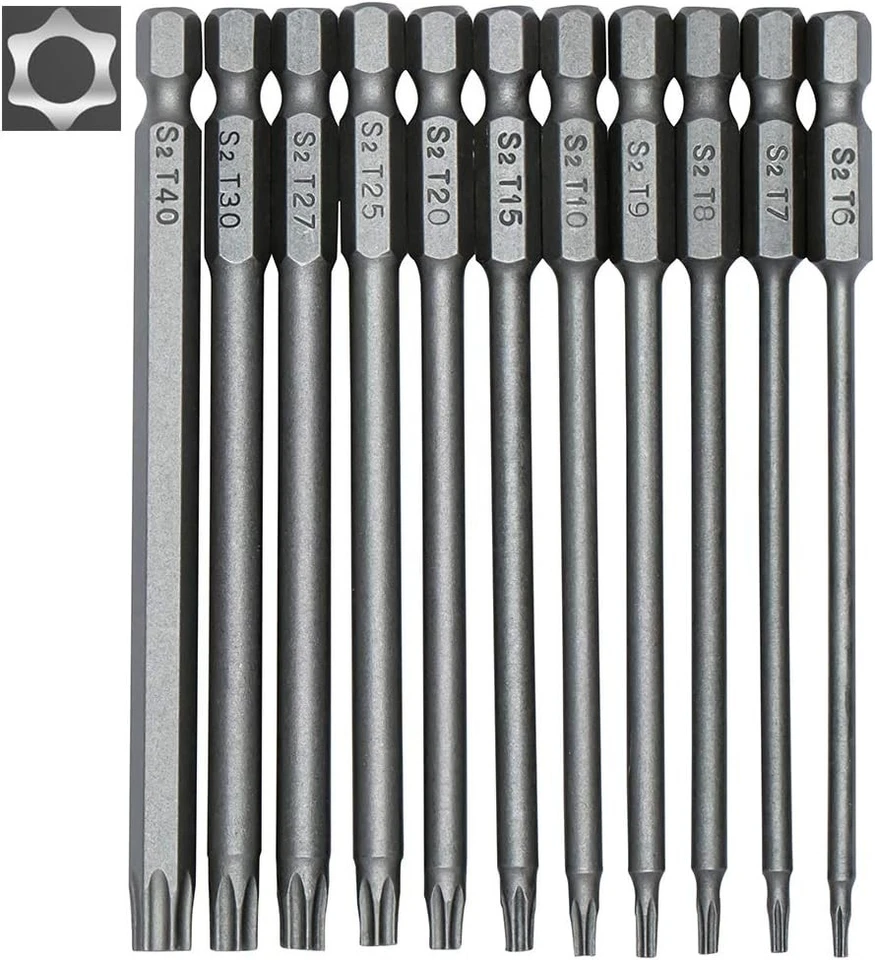 11 Stück Torx lang Schraubendreher Bit Set 1/4" Magnetisch Sternenkopf Schrau... - Bild 1 von 1