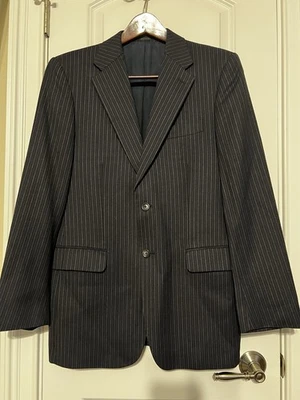 Express double print stripe suit jacket in Navy 100% Virgin Wool Sz 38R - Image 1 of 4