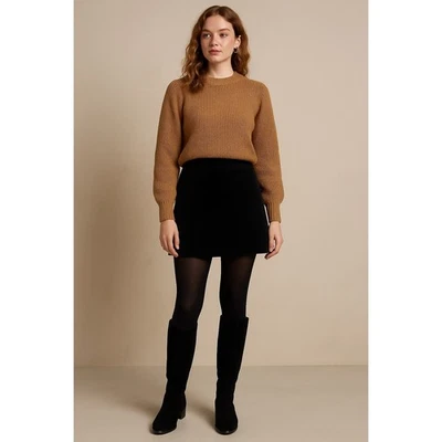 Minifalda negra de pana línea A talla S cremallera lateral informal elegante Foto 1 de 4