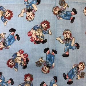 Vintage RAGGEDY ANN & ANDY Mini Toss Blue/Multi Cotton Fabric Daisy Kingdom NEW - Picture 1 of 4