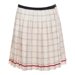 Gonna donna a pieghe D&G DOLCE & GABBANA mini lino crema bianco rosso blu quadri - Foto 1 di 3