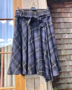 Hobbs Wool Blend Check Tartan Skirt Flared Lined Tie Belt UK 14 - Picture 1 of 6