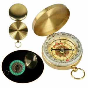 Vintage Brass Noctilucent Pocket Compass Hiking Camping Watch Retro Style Design - Picture 1 of 8