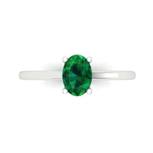 1 cttw Solitaire Simulated Emerald Engagement Ring - 14K Solid Gold (White Gold) - Picture 1 of 11