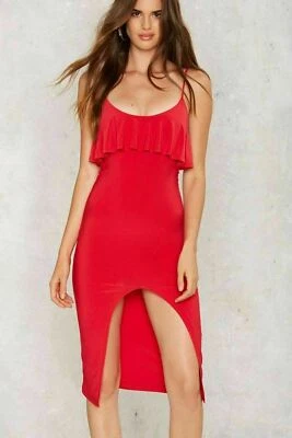Vestido Midi Lux LA Nasty Gal Feminino Tamanho S Babado e Tiras Tamanho Pequeno - Imagem 1 de 4