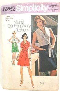 Vintage Classic Wrap Dress Collar Belt Simplicity 6262 Size 8 CUT - Picture 1 of 2