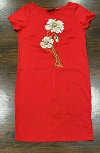 Bob Mackie Wearable Art T Shirt Dress Embroidered Flowers Red Women's Size XS - Picture 1 of 7