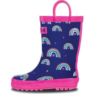Lone Cone Rain Boots, Hearts & Rainbows,Easy-On Handles, Toddlers & Kids Wellies - Picture 1 of 5