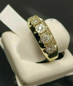 3Ct Round Cut Lab-Created Diamond Men's Wedding Band Ring 14K Yellow Gold Plated - Picture 1 of 7