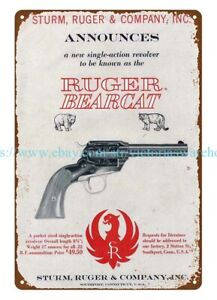 1958 Sturm Ruger Co Ruger Bearcat gun firearm metal tin sign unique home decor