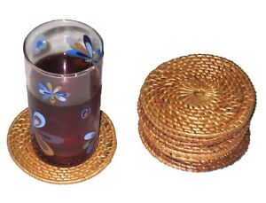 Set of 10 Handmade Rattan Coasters Wicker Woven Placemat Round Cup Mats