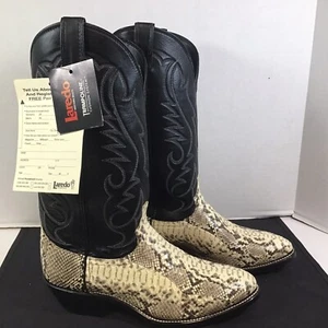 Botas vaqueras occidentales Laredo 1997 de piel de serpiente talla 8,5 EE negras tostadas nuevas - Imagen 1 de 11