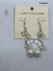 Ann Taylor Women's Ivory Cultured Pearl & Crystal Hook Dangle Earrings new - Picture 1 of 2