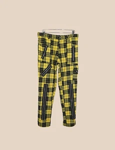 Pantalone punk uomo vintage giallo nero a quadri vita media autunno inverno taglia 36W 32L - Foto 1 di 5