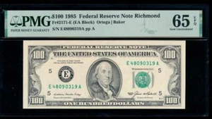 AC 1985 $100 Richmond FRN PMG 65 EPQ E-A block gem Fr 2171-E - Picture 1 of 2