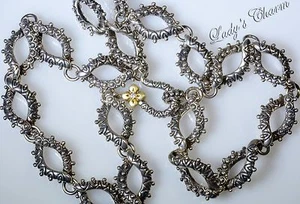 ๐ฆ HE Barbara Bixby Diamond Carved Link Necklace Sterling Silver 18K Gold 16" - Picture 1 of 3