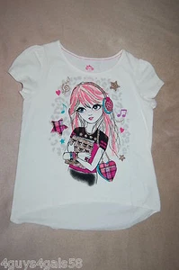 Girls S/S T-Shirt IVORY Pink Hair FASHIONISTA Music Headphones HI-LOW Size 6 7 - Picture 1 of 1