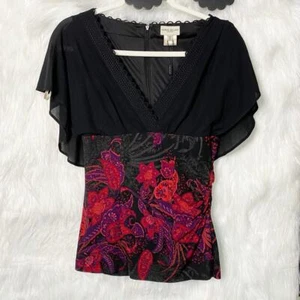 Top acanalado Karen Millen talla US 6 100 % seda cuello en V mangas aleteadas cachemir rojo - Imagen 1 de 7