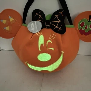 Disney Halloween Minnie Jack-o'-Lantern Pumpkin Trick or Treat Bag Glows In Dark - Picture 1 of 8