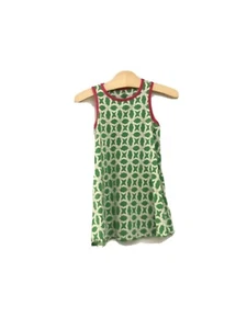 Lands’ End Kids Girls Sz 4 Sleeveless Tank Dress Green And White W/ Magenta Trim - Picture 1 of 4