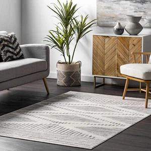 nuLOOM Briggs Contemporary Striped Area Rug in Light Grey Global Inspired Tribal - Picture 1 of 7