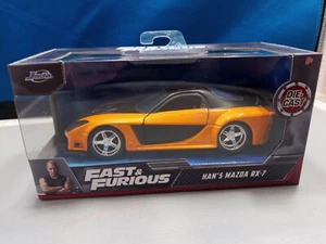 2022 Fast & Furious Han's Mazda RX-7 Collector Car Orange Diecast 1:32 Scale New - Picture 1 of 2