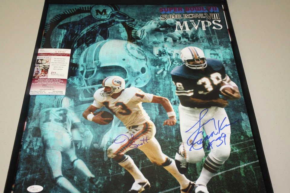 MIAMI DOLPHINS LARRY CSONKA & JAKE SCOTT DUAL SIGNED 16X20 SB MVP JSA! - Image 1 of 1
