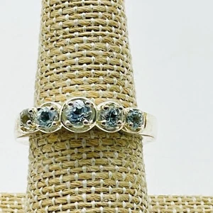 Five Stone Ring Silver Tone Blue Round Crystals Vintage Style - Picture 1 of 7