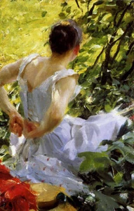 Oil painting Anders Zorn-In the woods Sun girl in summer landscape canvas art - Picture 1 of 1