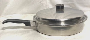 Vntg Lustre Craft Stainless Steel 9 1/2" Fry Pan Skillet w/ Lid 3 ply USA - Picture 1 of 7