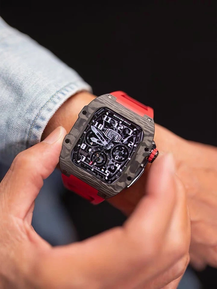 Kit Modos de Lujo Estuche de Fibra de Carbono para Apple Watch 40,41,44,45mm Goma Deportes Foto 1 de 4