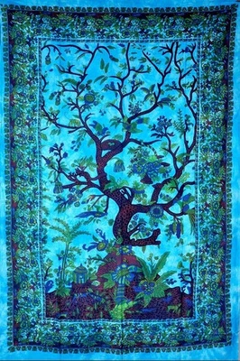 Turquoise Tree of Life Twin Size Indian Bohemian Wall Art Tapestry - Mandala Tap - Image 1 of 3