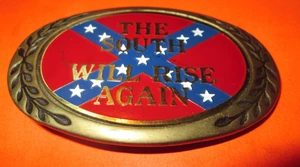 VTG BRASS Belt Buckle Stars And Bars 1980 USA AMINCO BUCKLES THE SOUTH WILL RISE - Picture 1 of 2