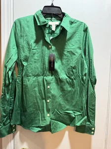 NWT Banana Republic Factory Women's Non-Iron Fitted Shirt In Kelly Green Size 14 - Picture 1 of 6