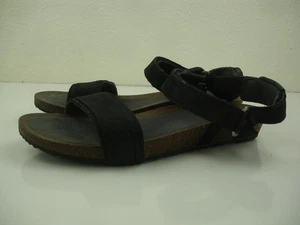 Teva Womens 7.5 M Mahonia Stitch Sandals Black Leather Ankle Strap Wedge 1112610 - Picture 1 of 13