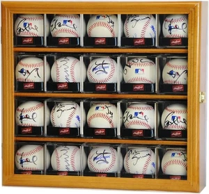 Vitrina de béisbol 20 cubos de acrílico MLB caja madera de roble soporte de pelota gabinete de pared - Imagen 1 de 12