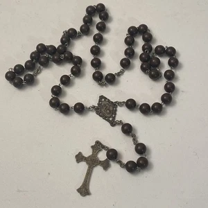Rosario Católico Cristiano Italia Cruz Crucifijo Jerusalén Marrón Plástico De Colección - Imagen 1 de 8
