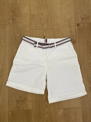 Tommy Hilfiger Women White Cotton & Lyocell Chino Shorts With Belt UK 12 Eur 40 - Image 1 of 4