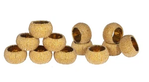 Gold Napkin Ring, Napkin Rings Set of 12, Beaded Napkin Holders, Round Napkin... - Picture 1 of 9