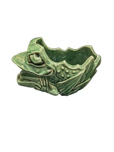Vintage Green Frog Planter Ceramic Glazed Frog Cachepot Jardiniere - Picture 1 of 11