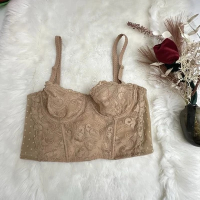 Tan Sheer Bustier With Floral And Polka Dot Detail By Gilligan & O'malley - Image 1 of 4