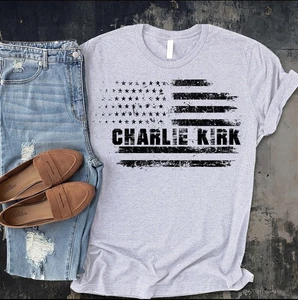 Charlie Kirk Shirt, True Patriot 1993-2025 Rip Memorial American Flag T-Shirt - Picture 1 of 2