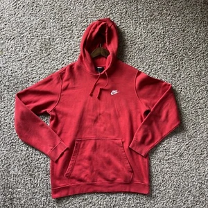Nike Red Pullover Hoodie Sweatshirt Size L Swoosh Long Sleeve 804346 EUC B1519 - Picture 1 of 7
