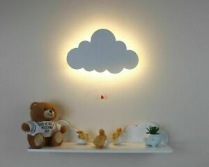 Cloud Night Light Kid's Bedroom Baby Nursery Decor White Wooden Wall Lamp Gift