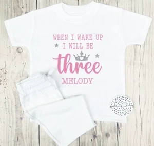 Personalised Girls 3rd Birthday Pyjamas When I Wake Up I Will Be Three Pjs Short - Picture 1 of 1
