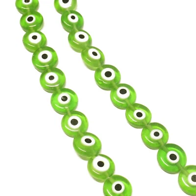 Glasperlen Lampwork Evil Eye Linsen ca. 9 mm grün 35 Perlen nenad-design N139 - Bild 1 von 4
