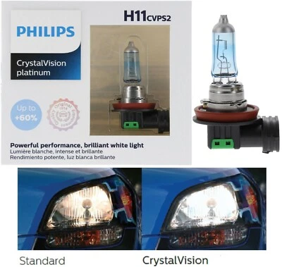 Philips Crystal Vision Platinum H11 55W Two Bulbs Headlight Low Beam Upgrade Fit - Image 1 of 4