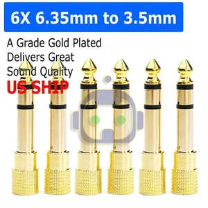 6x Gold 6.35mm 1/4" Male Plug Stereo to 3.5mm 1/8" Female Audio Adapter M191 - Picture 1 of 6