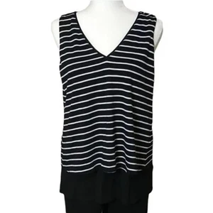 White House Black Market SZ Medium Black & White Striped Split Back Tank Top - Picture 1 of 8