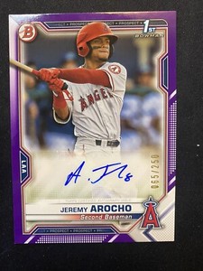2021 Topps Bowman First purple prospect Jeremy Arocho Auto /250 Angels PAPR-JA